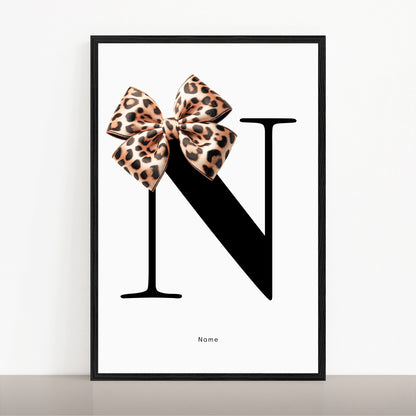 Personalized Leopard Print Bow Monogram Art